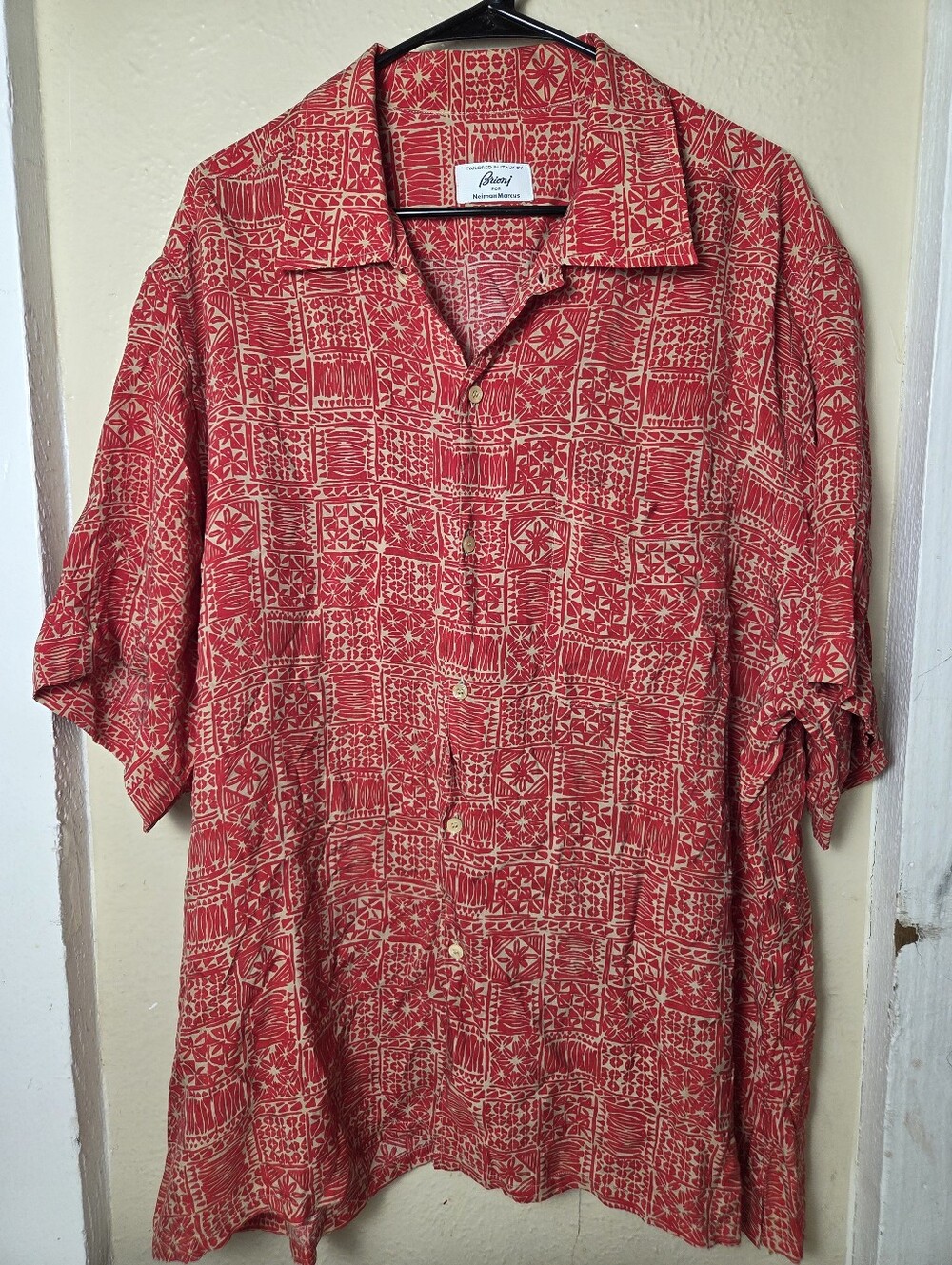 Brioni Shirt Mens Italy Neiman Marcus XXL  Hawaiian Red Vacation Resort Beach